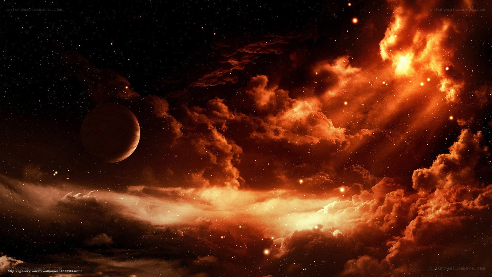 Cosmic nebula with planet