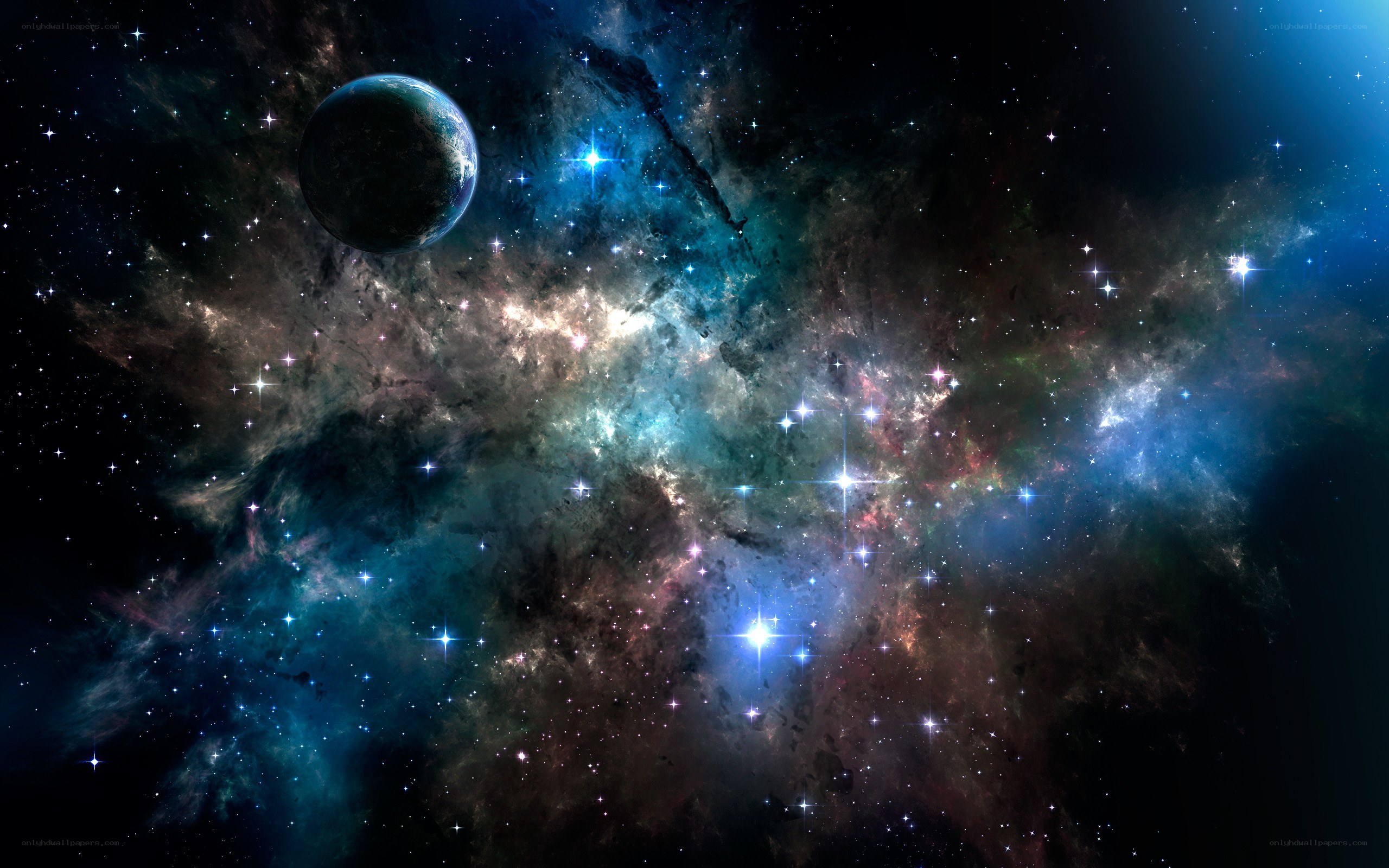 cosmic nebula with planet