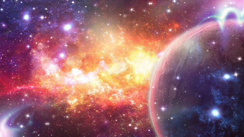 cosmic nebula with planet