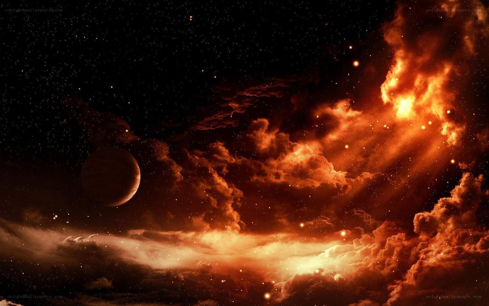 Cosmic nebula with planet
