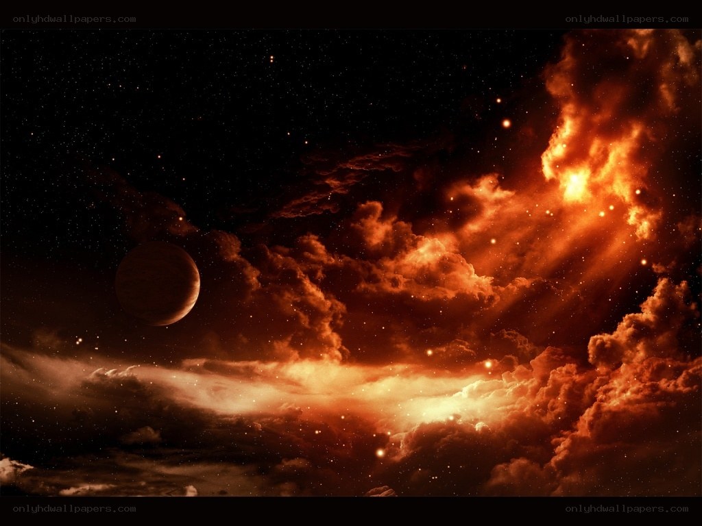 Cosmic nebula with planet