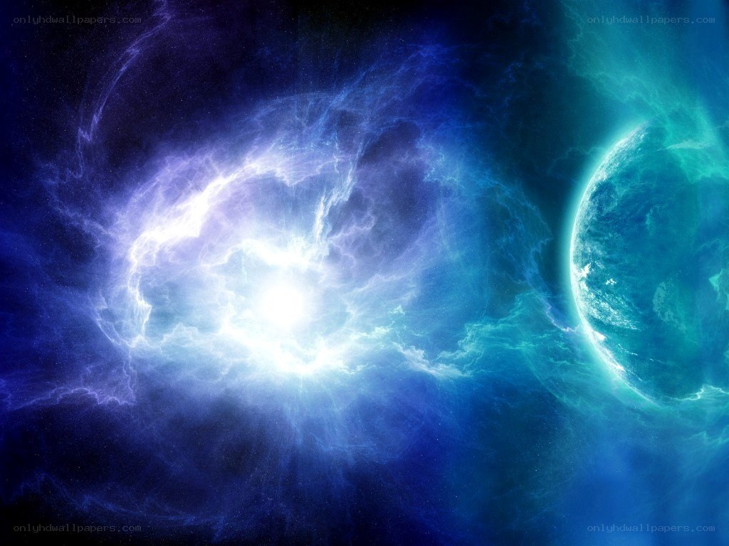 Cosmic nebula with planet