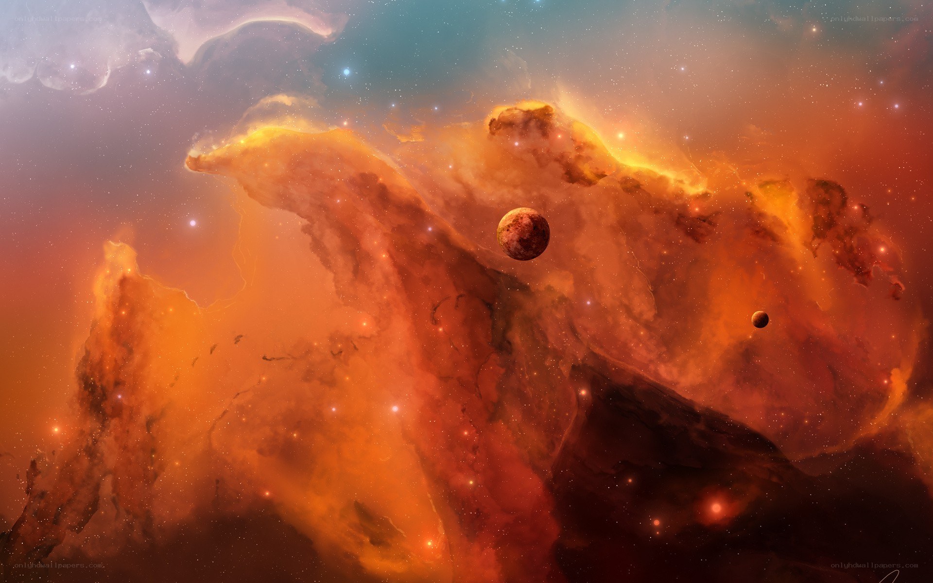 Cosmic Nebula with Planets