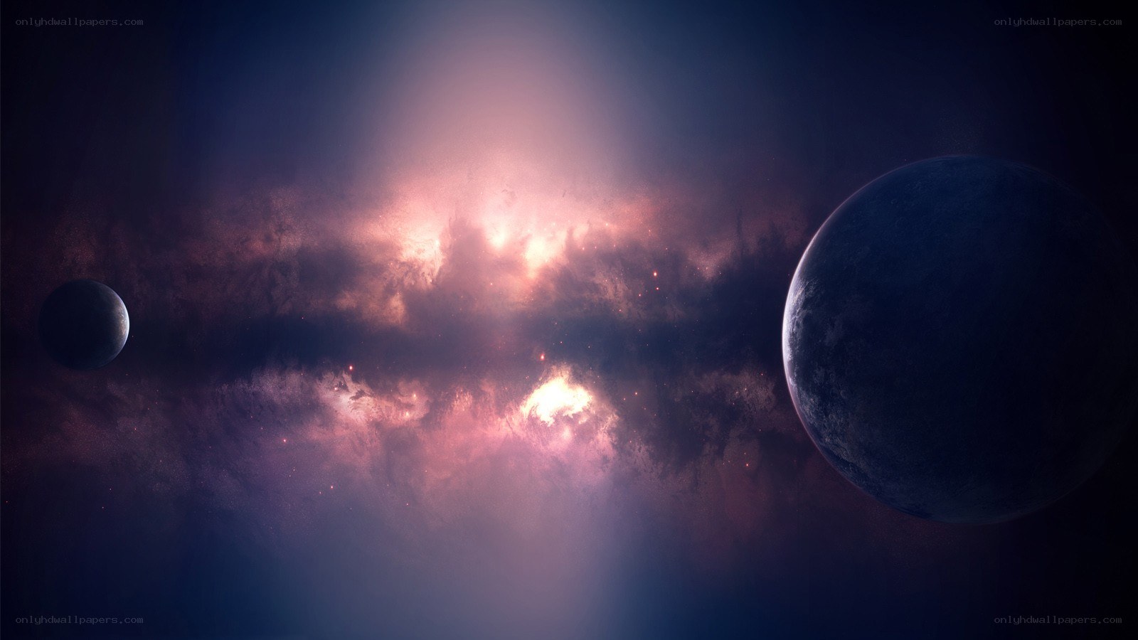 Cosmic Nebula with Planets