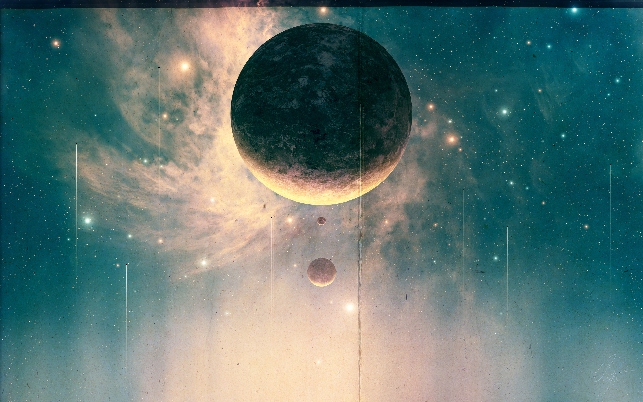 Cosmic Nebula with Planets