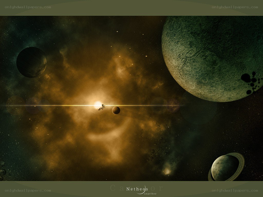 Cosmic Nebula with Planets