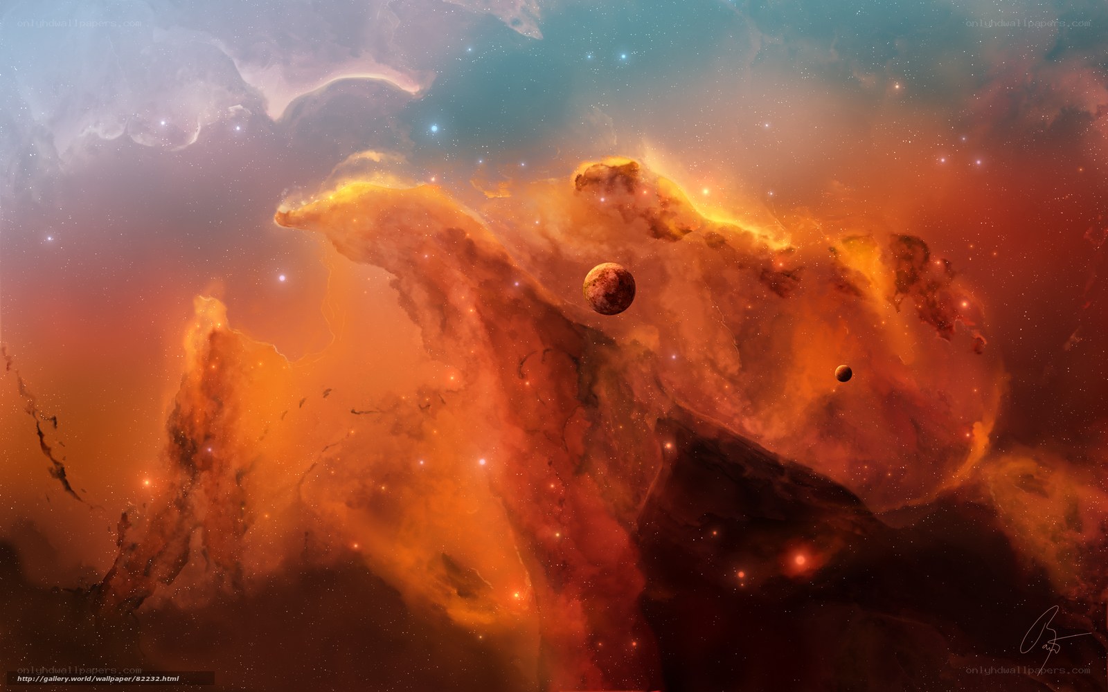 Cosmic Nebula with Planets