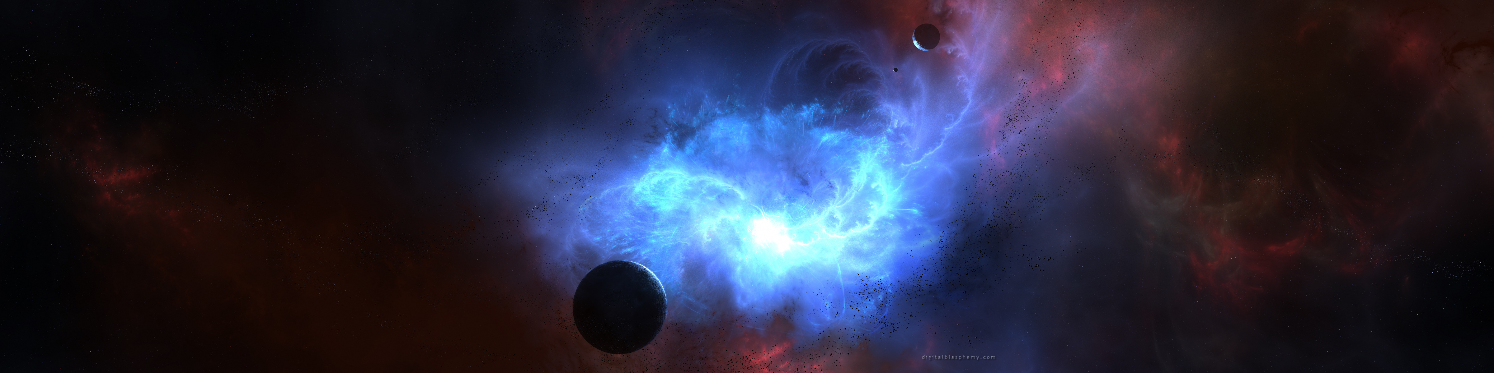 cosmic nebula with planets