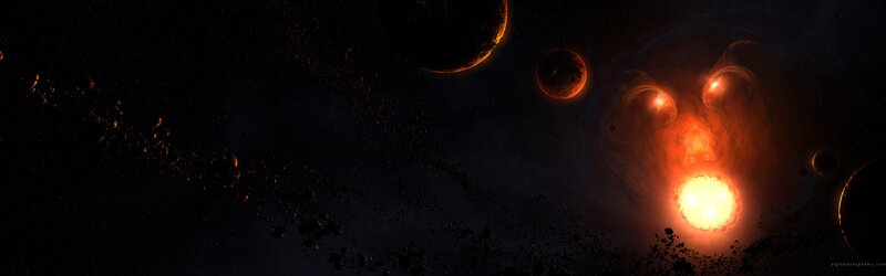 cosmic nebula with planets