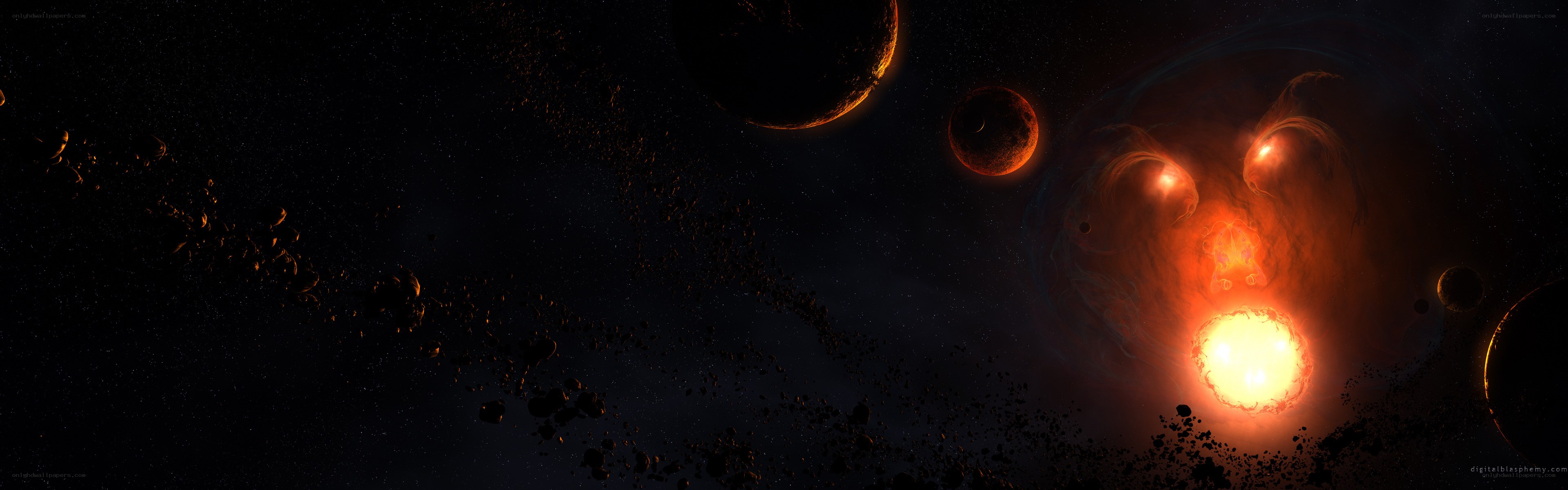 cosmic nebula with planets
