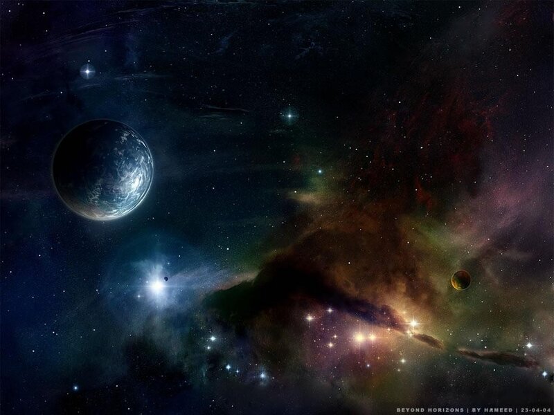Cosmic Nebula with Planets