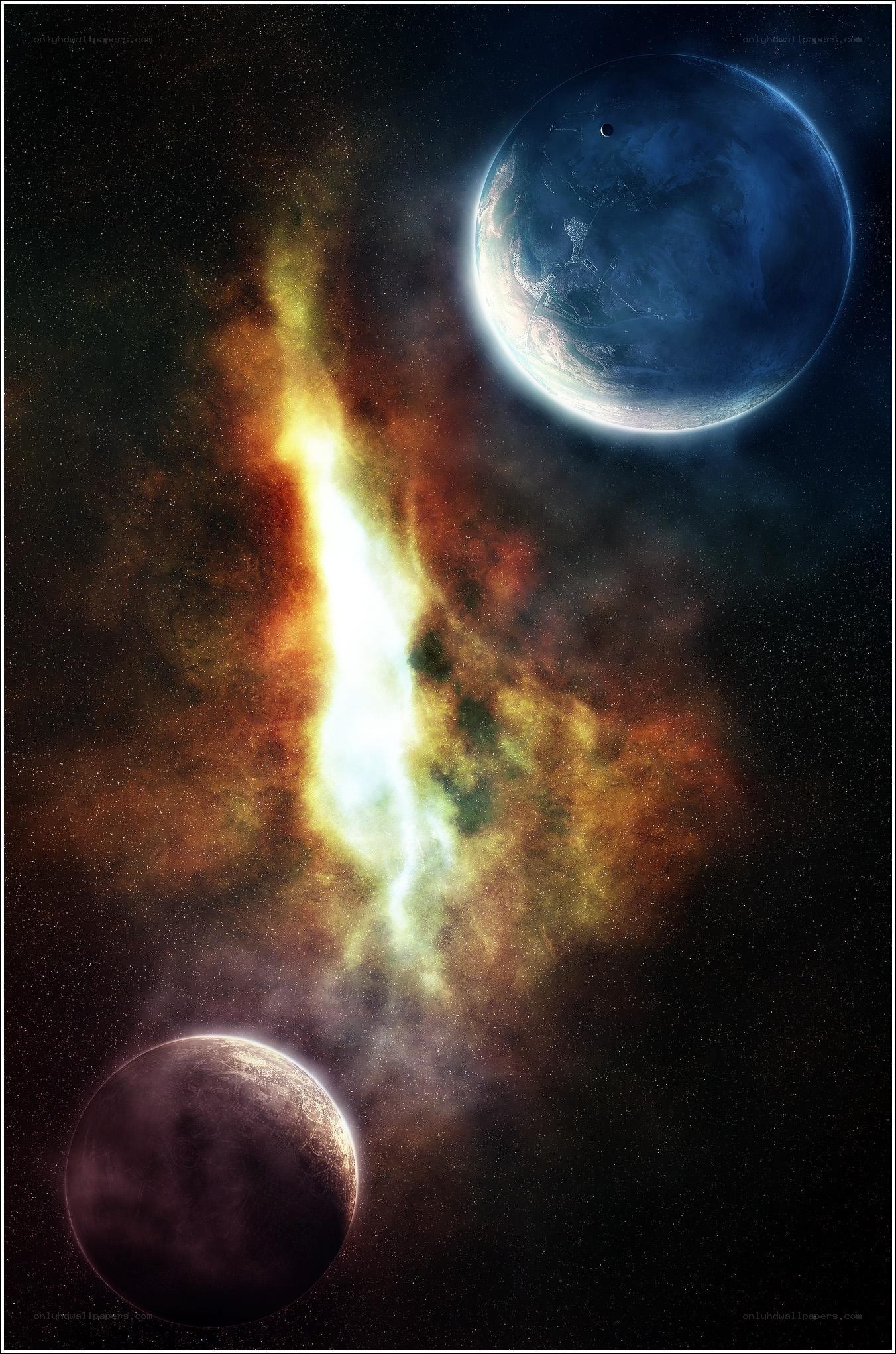 Cosmic Nebula with Planets