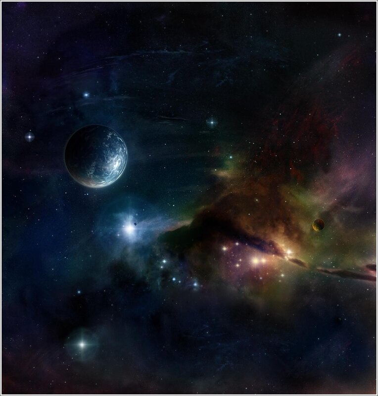 Cosmic Nebula with Planets
