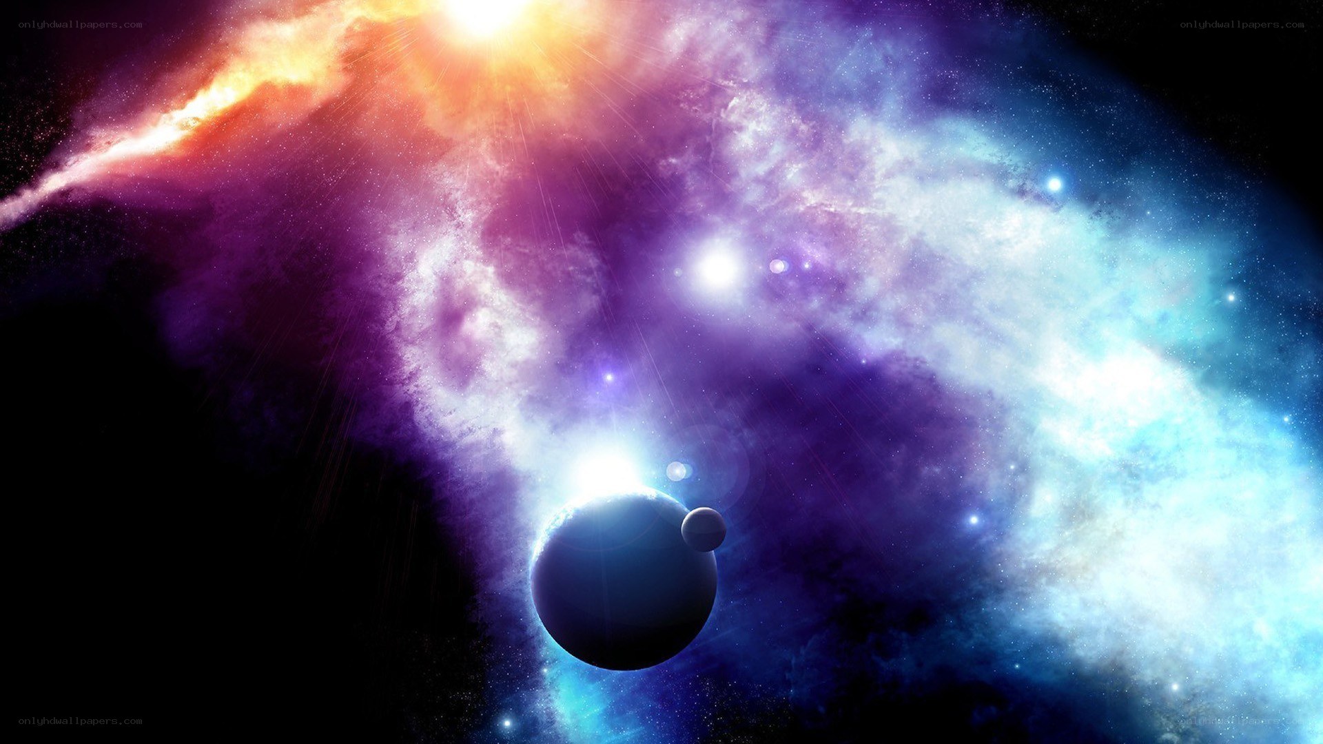 Cosmic Nebula with Planets