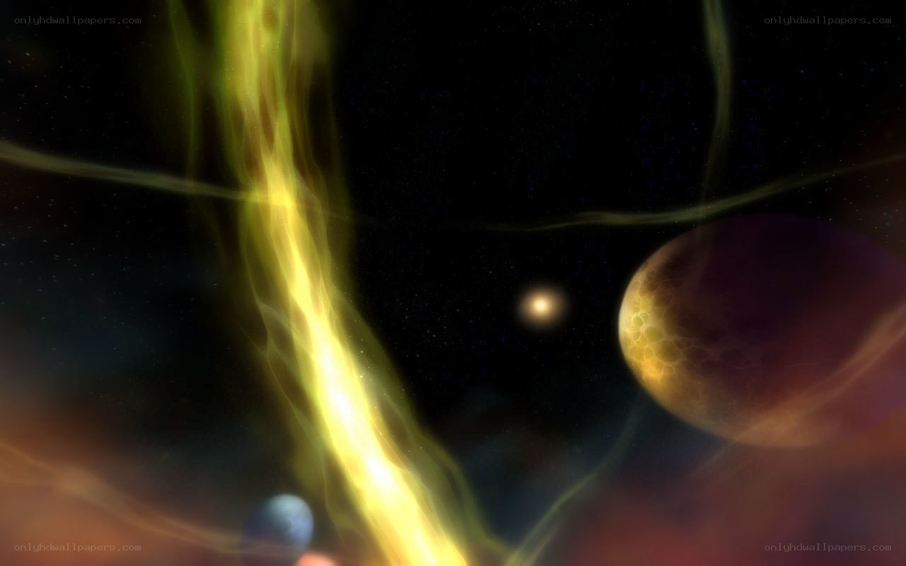 Cosmic nebula with planets