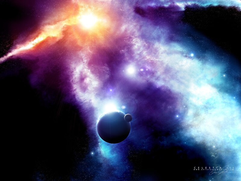 Cosmic Nebula with Planets