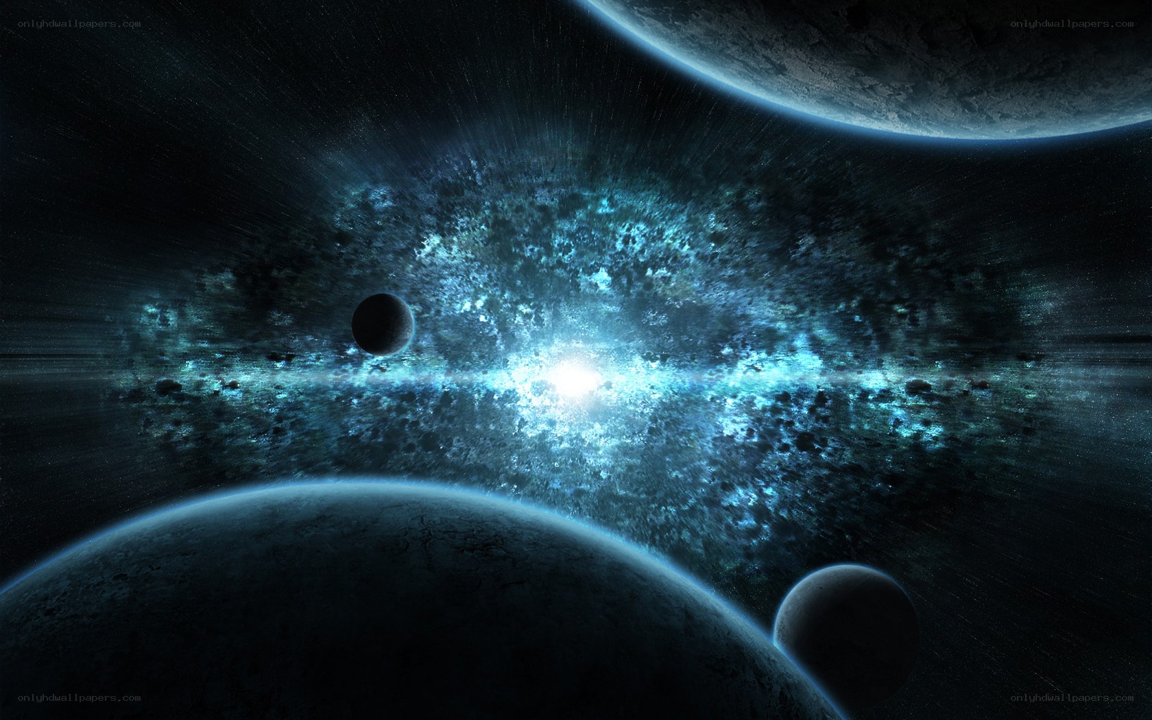 Cosmic nebula with planets