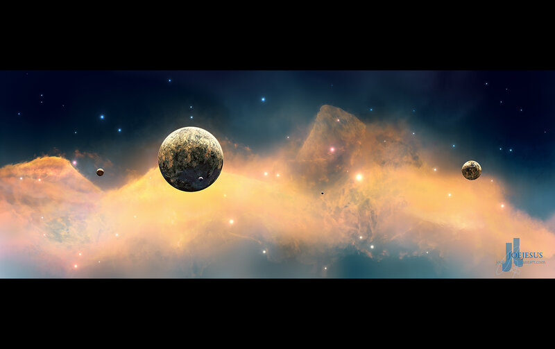 Cosmic Nebula with Planets
