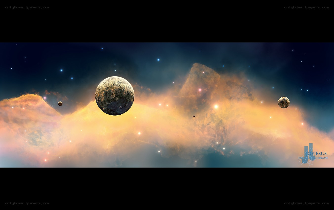 Cosmic Nebula with Planets