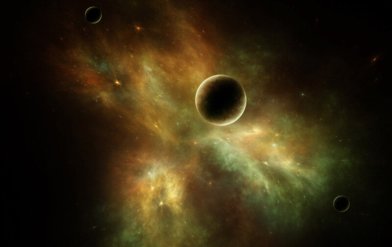 Cosmic nebula with planets
