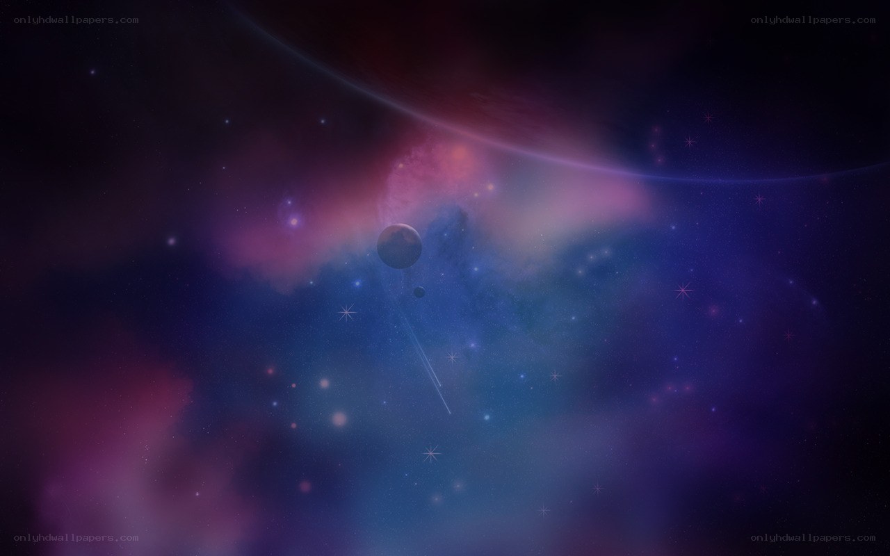 cosmic nebula with planets