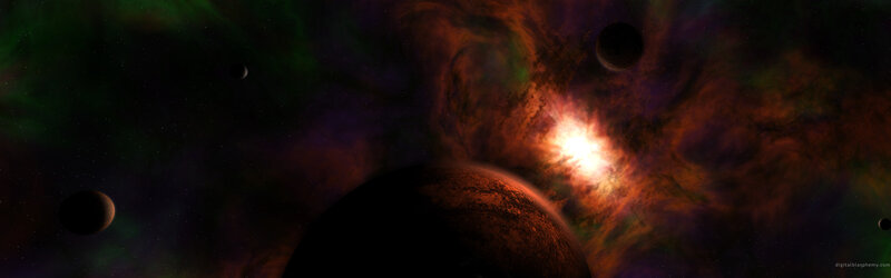 Cosmic nebula with planets
