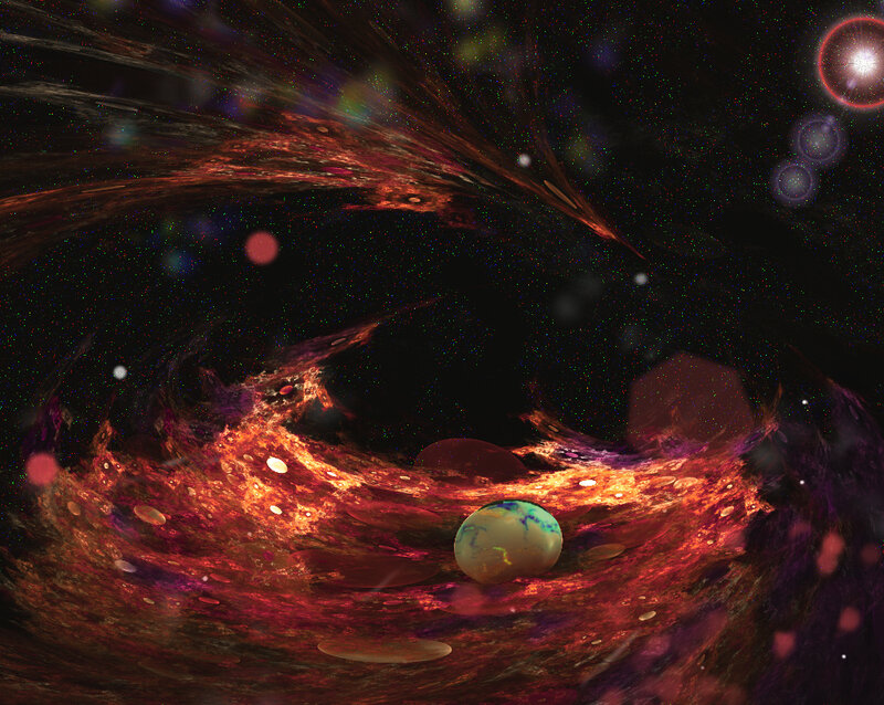 Cosmic Nebula with Planets