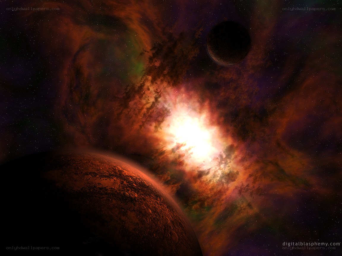 Cosmic nebula with planets