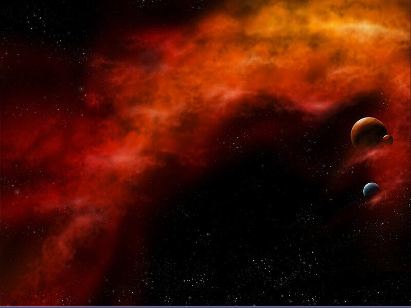 Cosmic nebula with planets