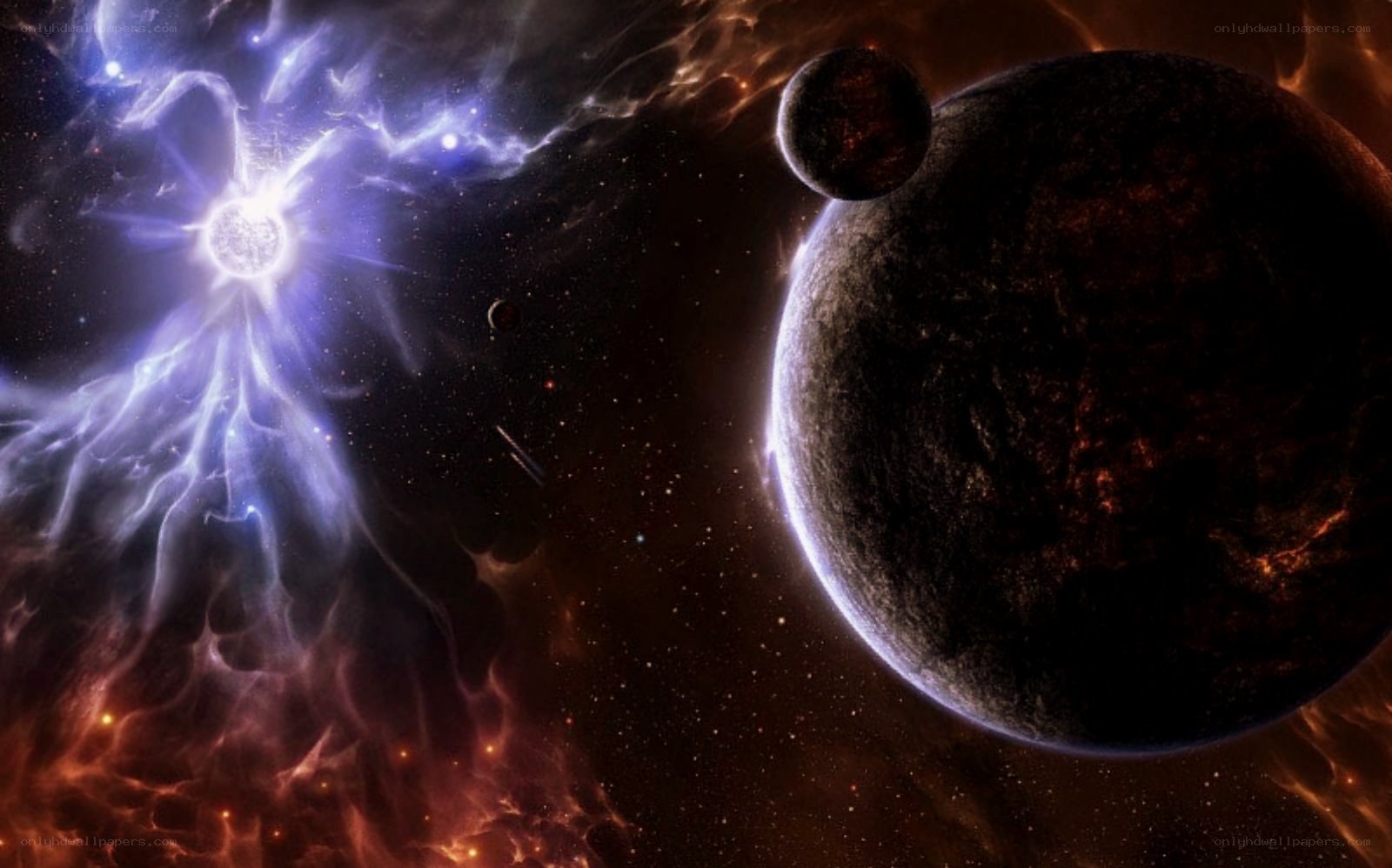 Cosmic nebula with planets