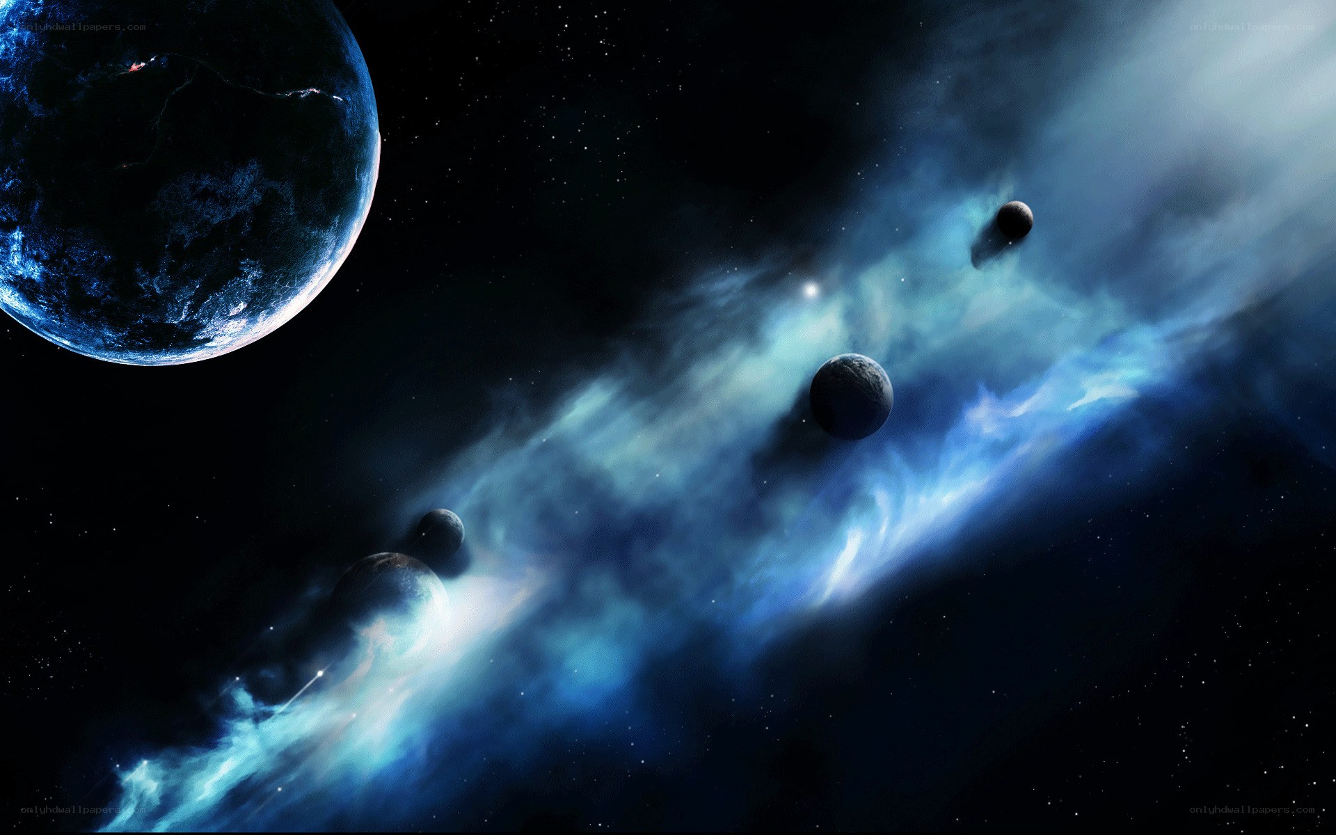 Cosmic Nebula with Planets
