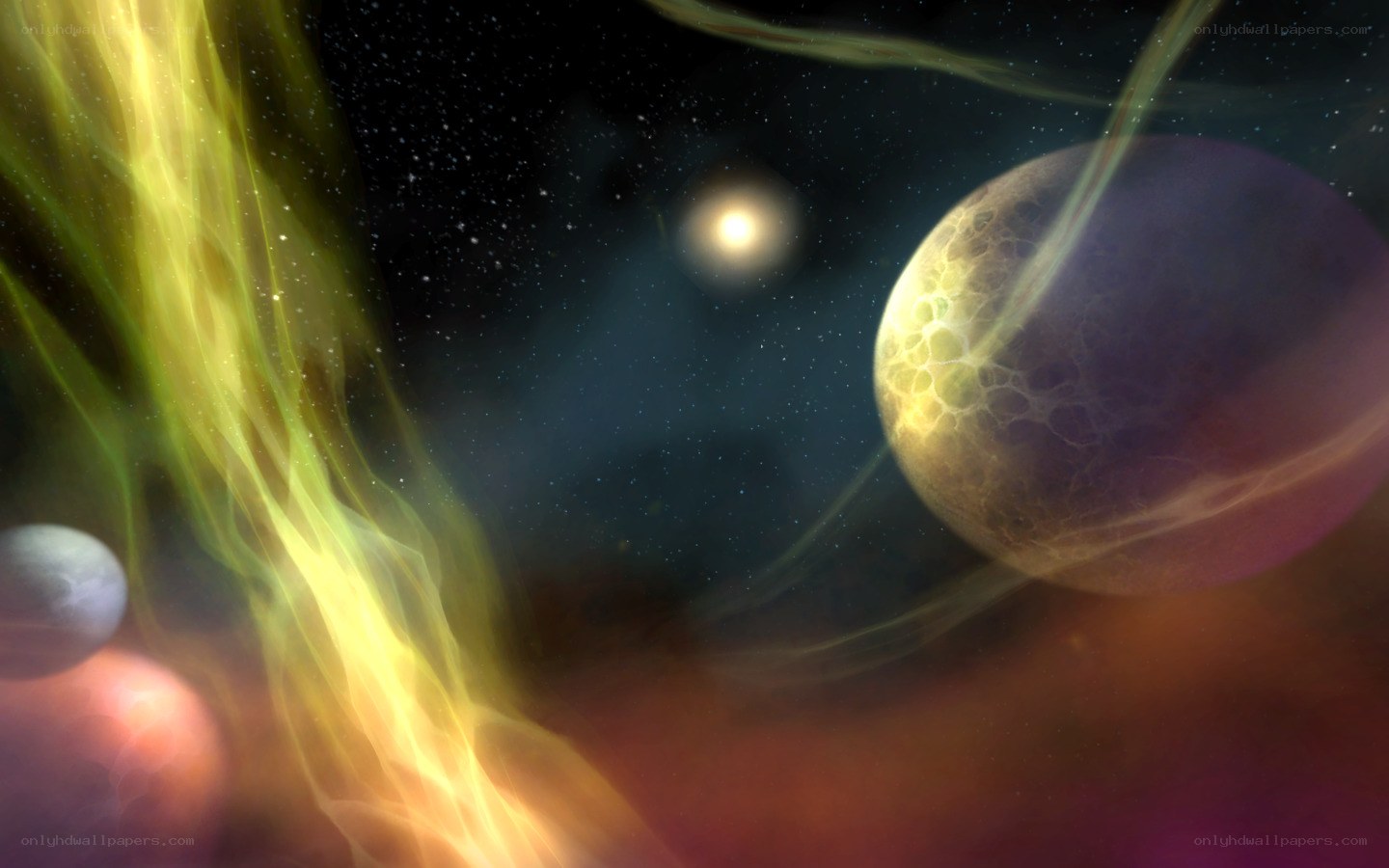Cosmic nebula with planets