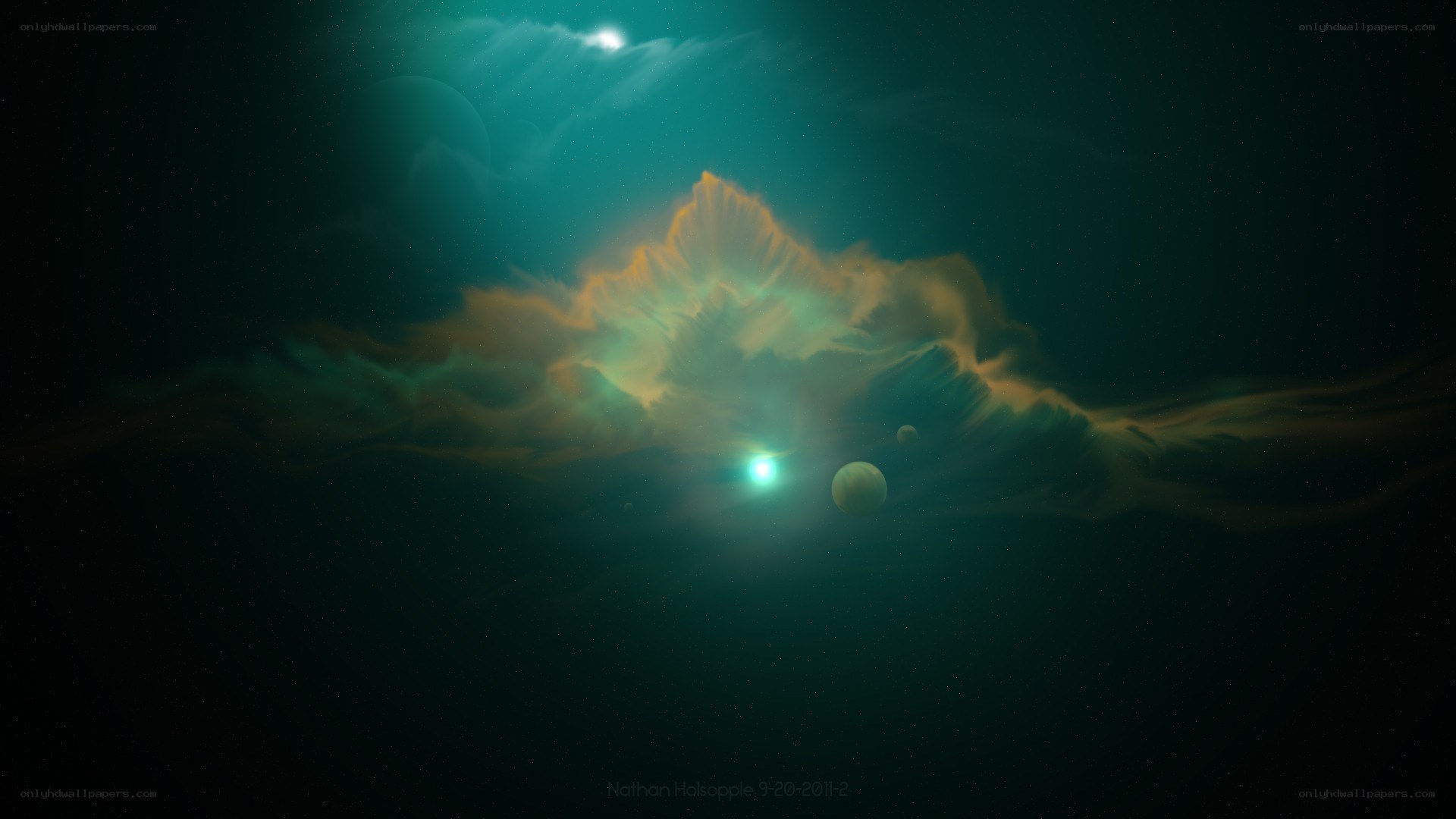 Cosmic nebula with planets