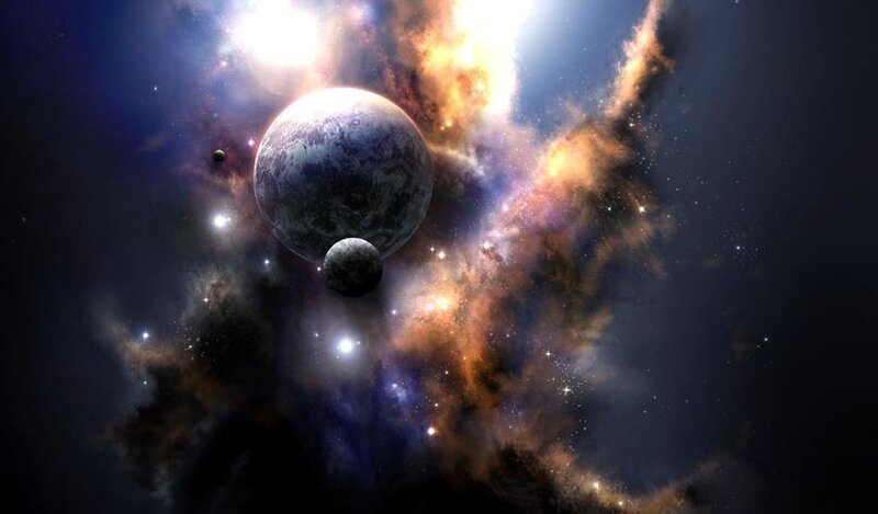 Cosmic Nebula with Planets