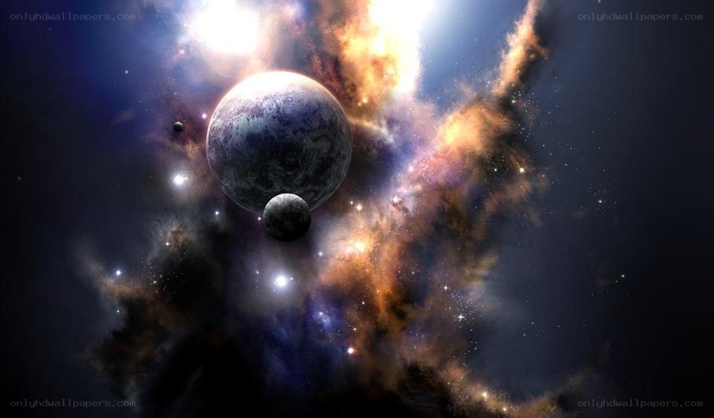 Cosmic Nebula with Planets