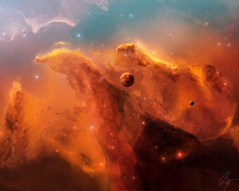 Cosmic Nebula with Planets
