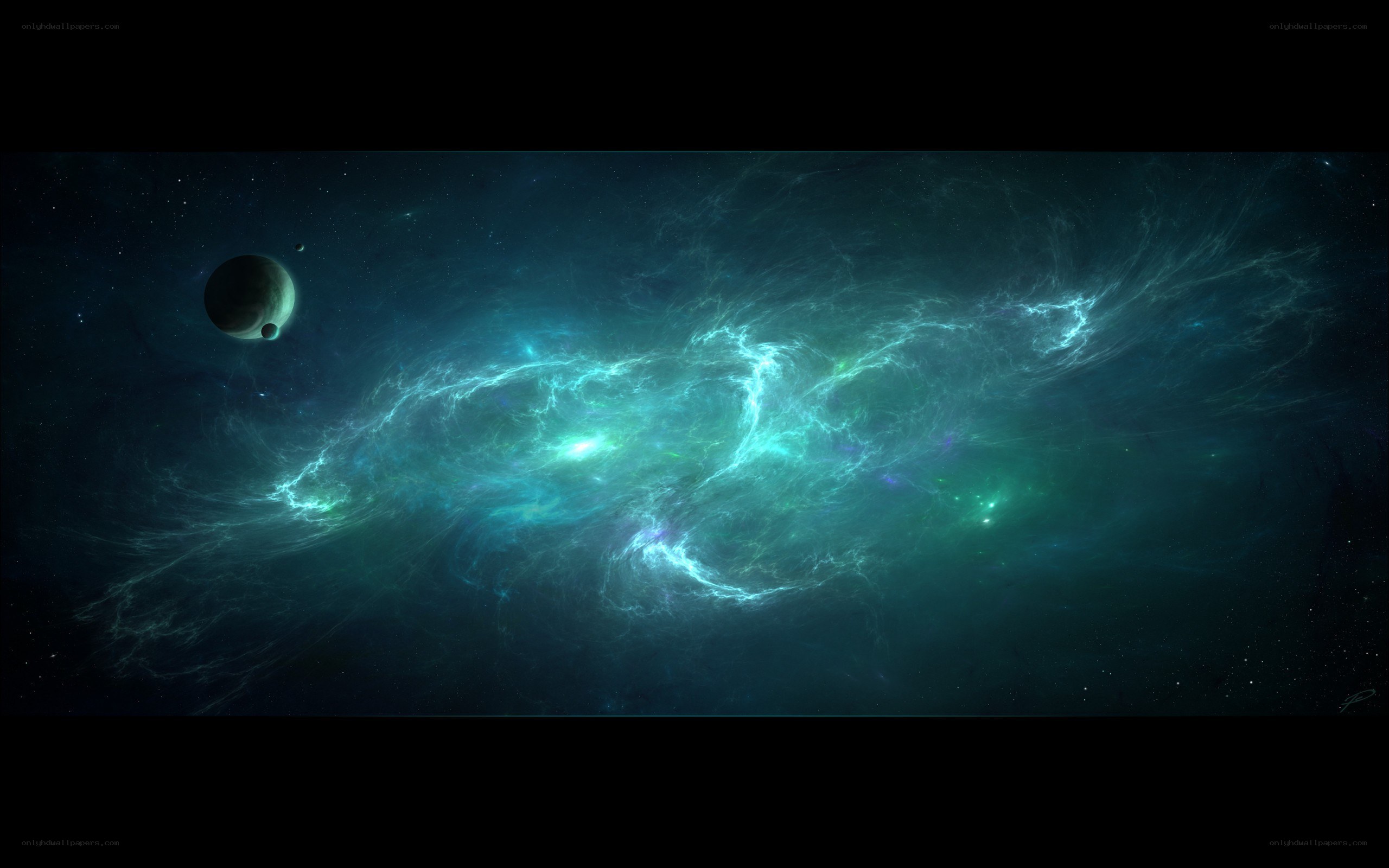 cosmic nebula with planets