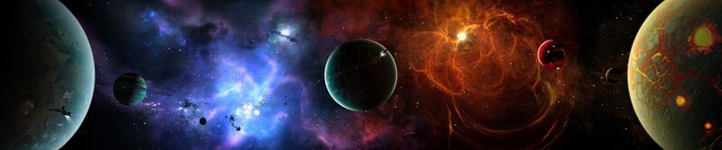 Cosmic nebula with planets