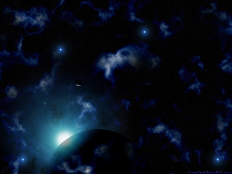 cosmic nebula with planets