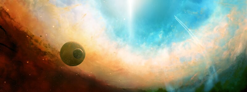 cosmic nebula with planets