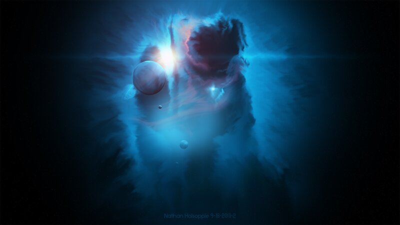 Cosmic Nebula with Planets