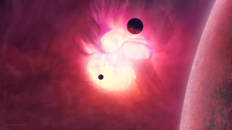 Cosmic nebula with planets