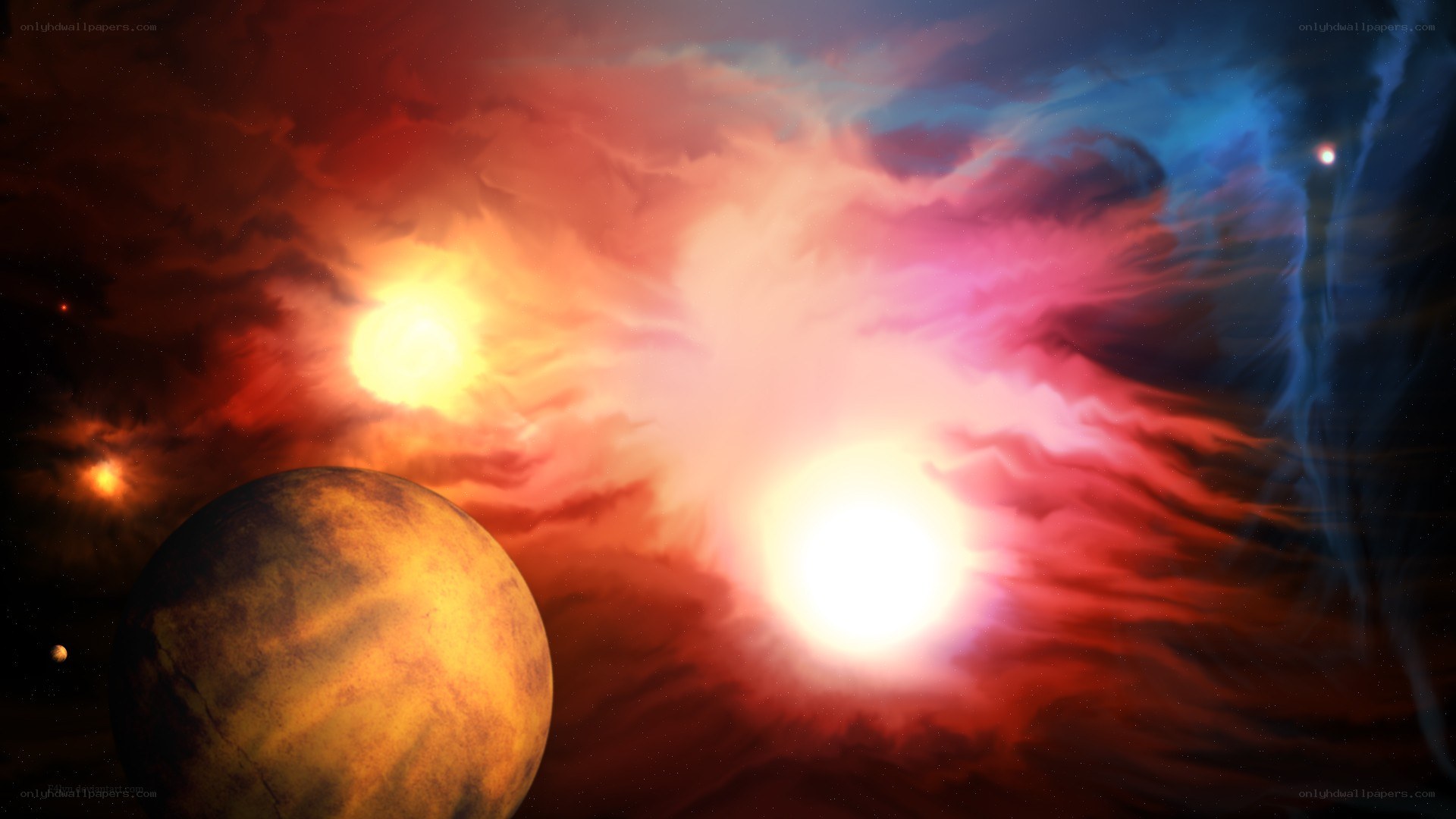Cosmic nebula with planets