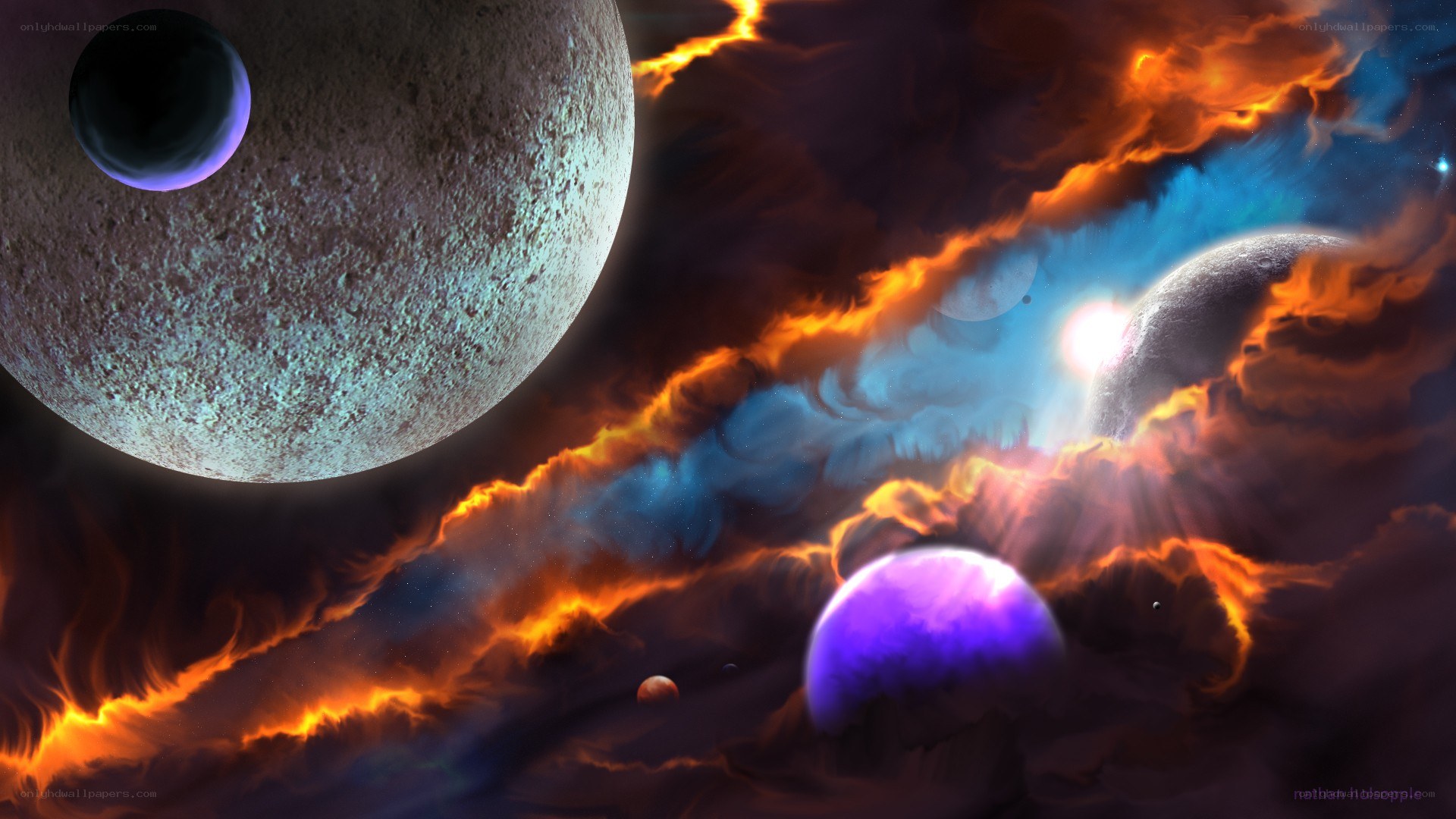 Cosmic Nebula with Planets