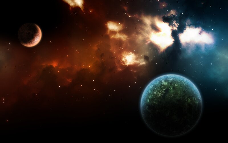 Cosmic Nebula with Planets