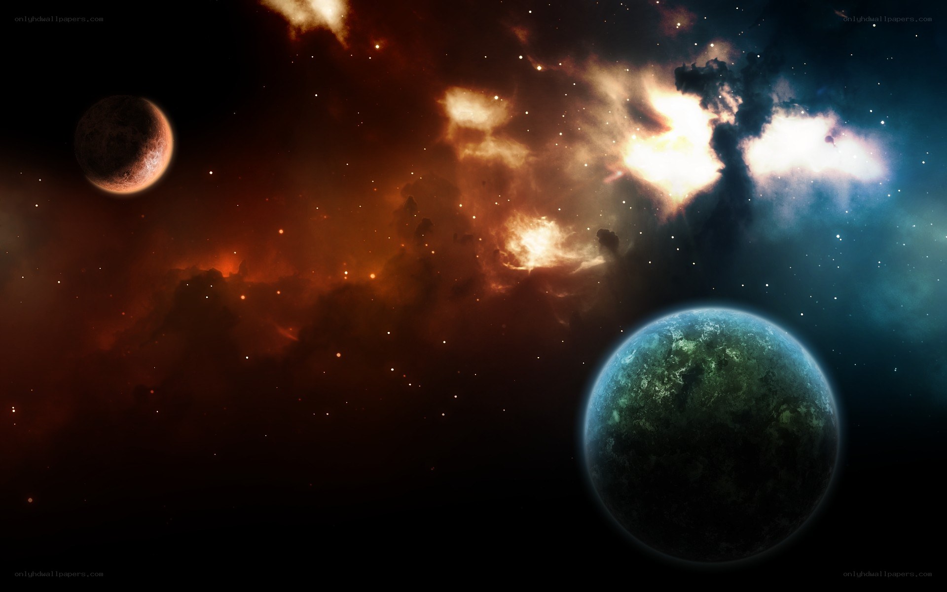 Cosmic Nebula with Planets