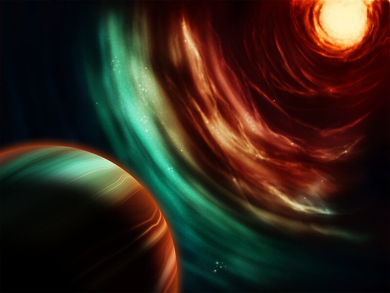 Cosmic nebula with planets