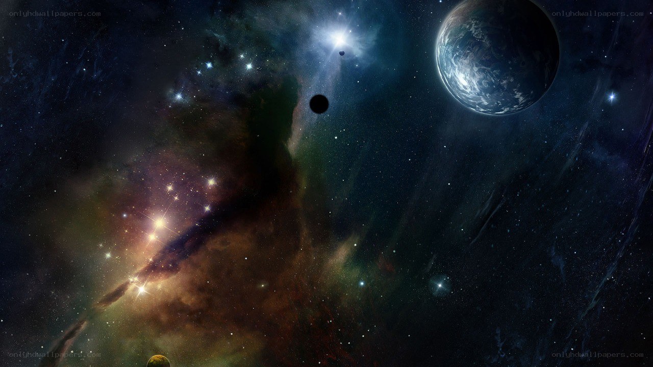 cosmic nebula with planets