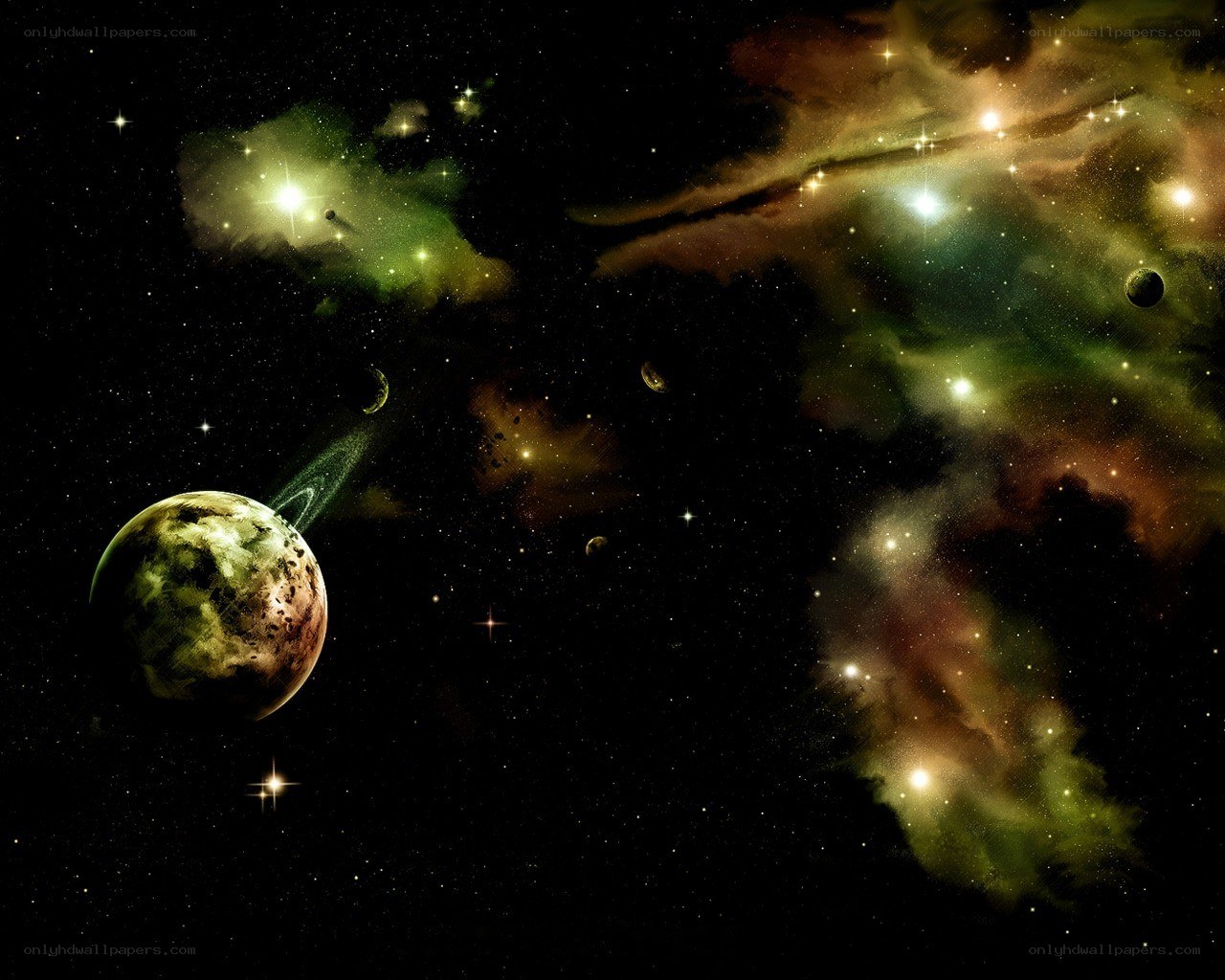 cosmic nebula with planets