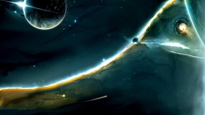 Cosmic nebula with planets